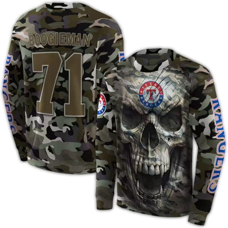 Personalized Texas Rangers Camo Skull AOP Sweatshirt 1