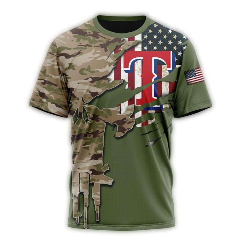 Personalized Texas Rangers Camo Veterans Day AOP T Shirt 1