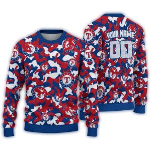 Personalized Texas Rangers Camouflage Motif Ugly Sweater