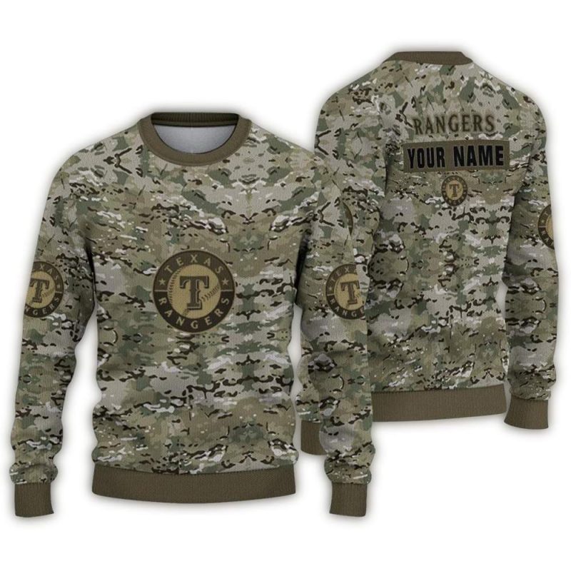 Personalized Texas Rangers Camouflage Ugly Sweater 1