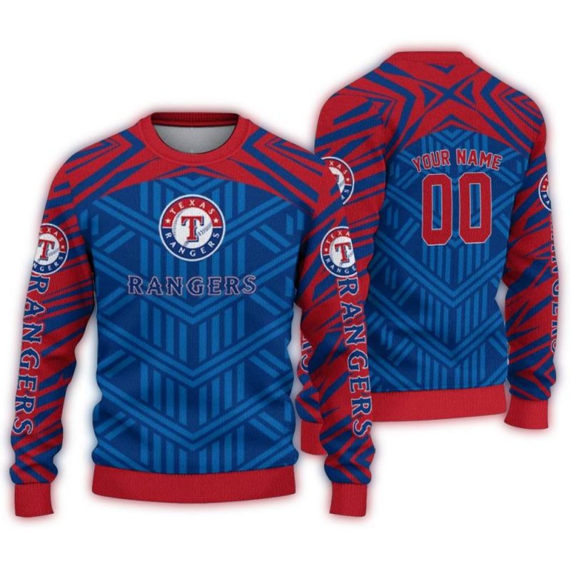 Personalized Texas Rangers Chevron Pattern Ugly Sweater 1