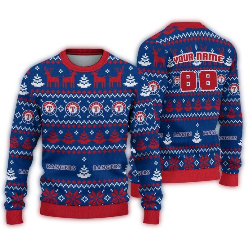 Personalized Texas Rangers Christmas Ugly Sweater 1