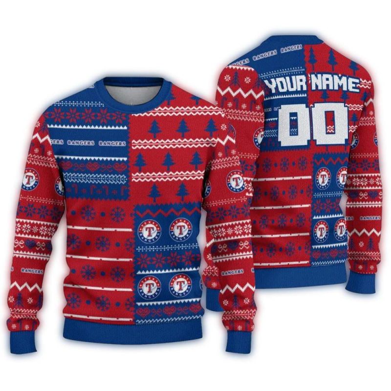 Personalized Texas Rangers ChristmasTree Bands Ugly Sweater 1