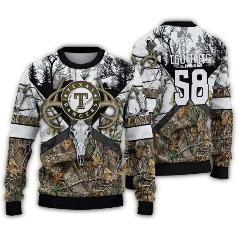 Personalized Texas Rangers Deer Antlers Ugly Sweater 1