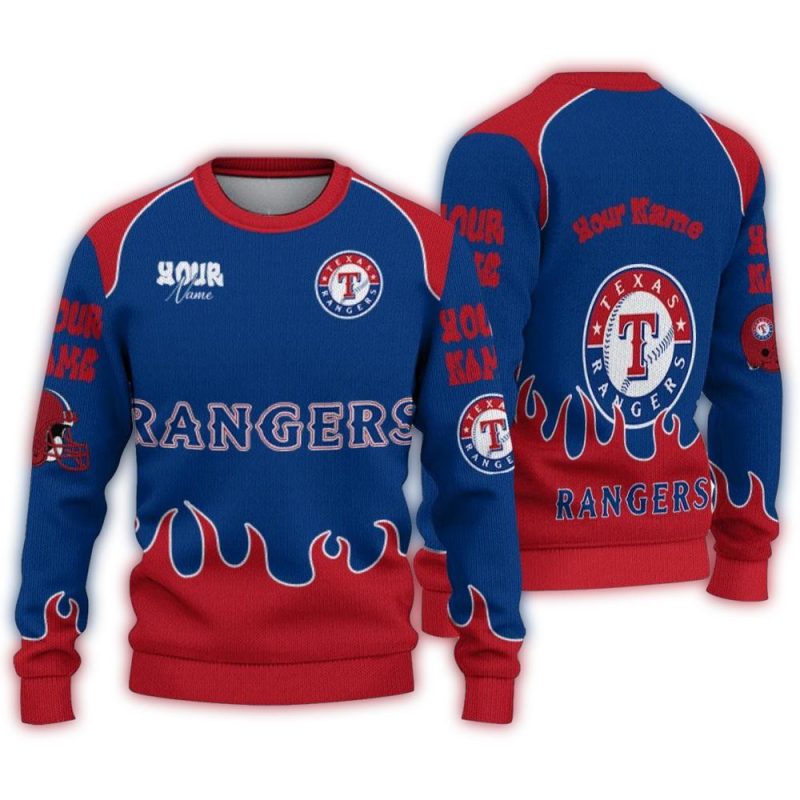 Personalized Texas Rangers Flame Border Ugly Sweater 1