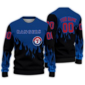 Personalized Texas Rangers Flame Ugly Sweater