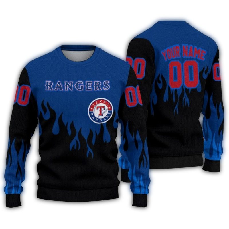 Personalized Texas Rangers Flame Ugly Sweater 1