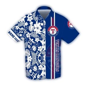 Custom Texas Rangers Floral Stripe Hawaiian Shirt For Fans