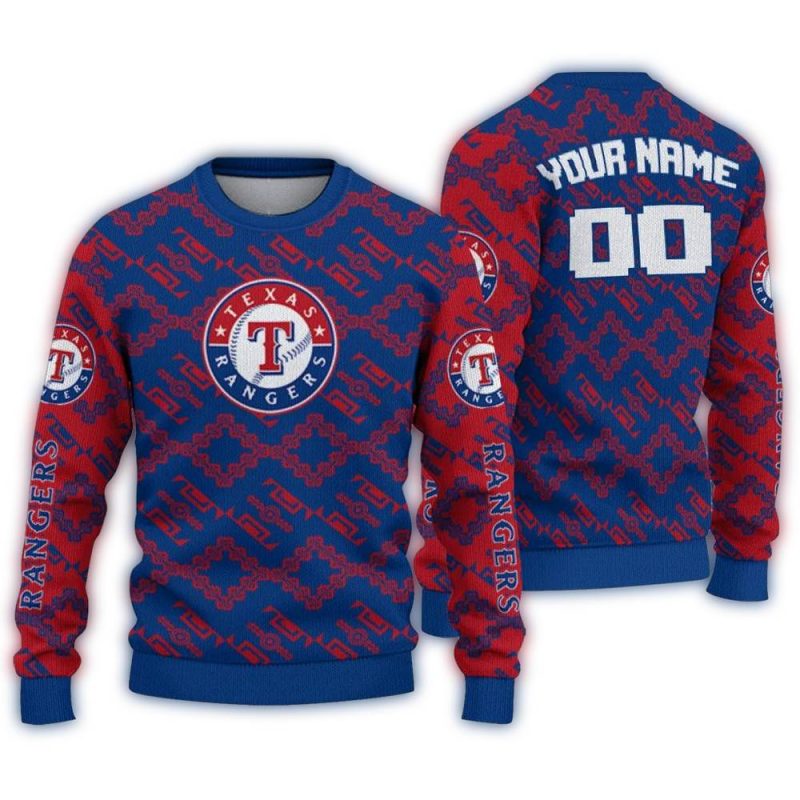 Personalized Texas Rangers Lattice Gridwork Ugly Sweater 1