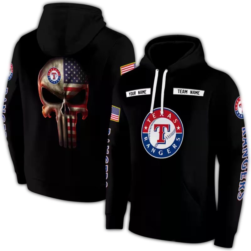 Personalized Texas Rangers Punisher Skull AOP Hoodie 1
