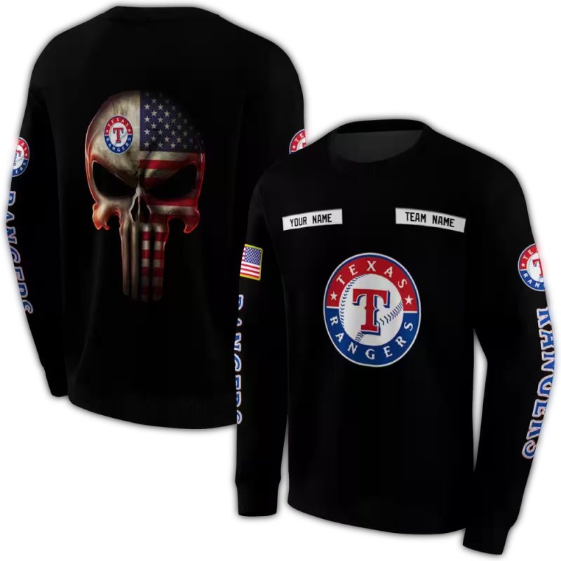 Personalized Texas Rangers Punisher Skull AOP Sweatshirt 1