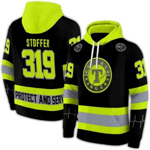Personalized Texas Rangers Safety Motif Black Neon Green All-Over Print Hoodie