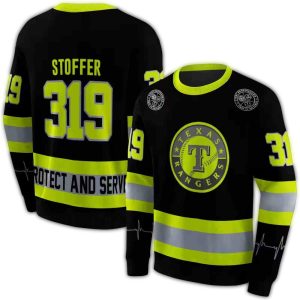 Personalized Texas Rangers Safety Motif Black Neon Green All-Over Print Sweatshirt