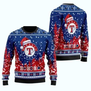 Personalized Texas Rangers Santa Hat Snow Ho Ho Ho Ugly Sweater
