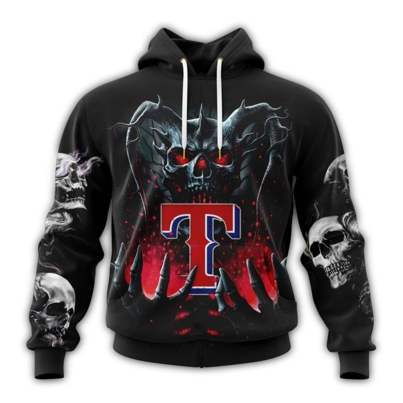 Personalized Texas Rangers Skull Halloween AOP Hoodie 1