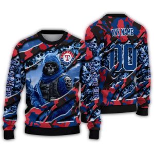 Personalized Texas Rangers Skull Horde Ugly Sweater