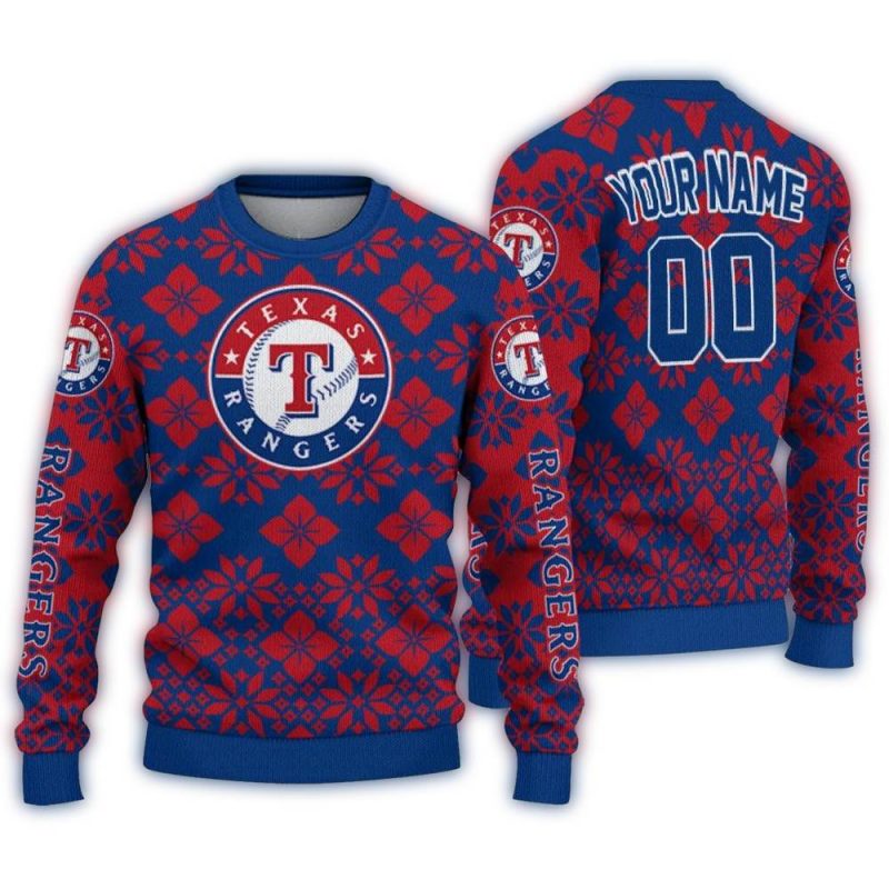 Personalized Texas Rangers Snowflake Matrix Ugly Sweater 1