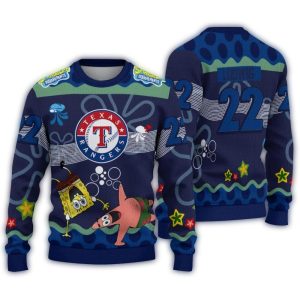 Personalized Texas Rangers Sponge Bob Ugly Sweater