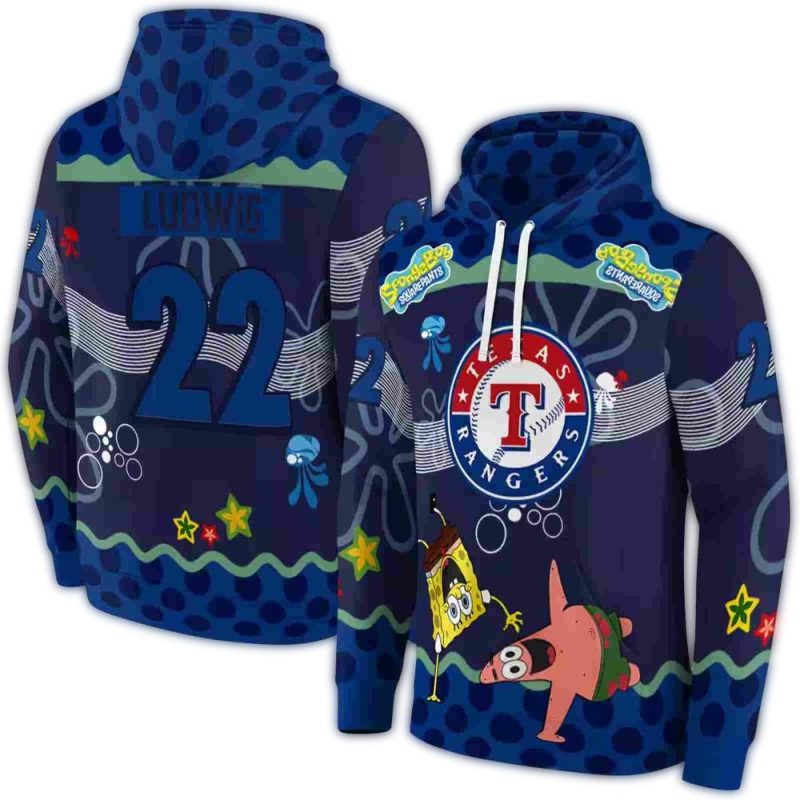 Personalized Texas Rangers Sponge bob Patrick Star AOP Hoodie 1