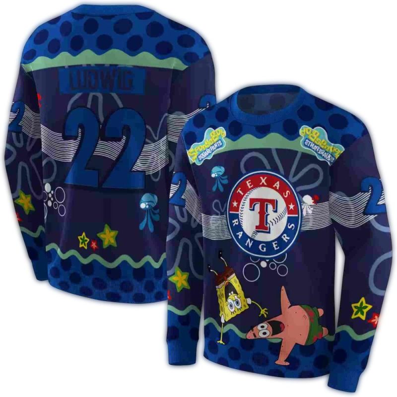 Personalized Texas Rangers Sponge bob Patrick Star AOP Sweatshirt 1