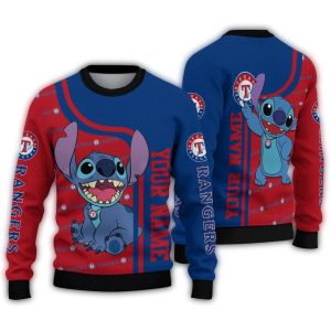 Personalized Texas Rangers Stitch Art Ugly Sweater