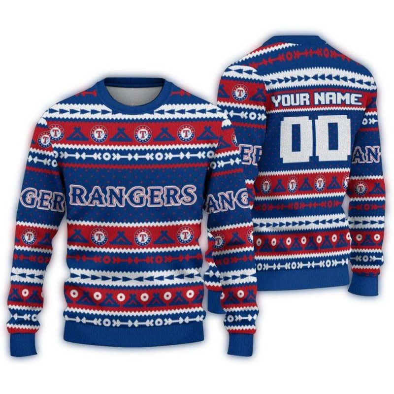 Personalized Texas Rangers Tent Stripes Ugly Sweater 1