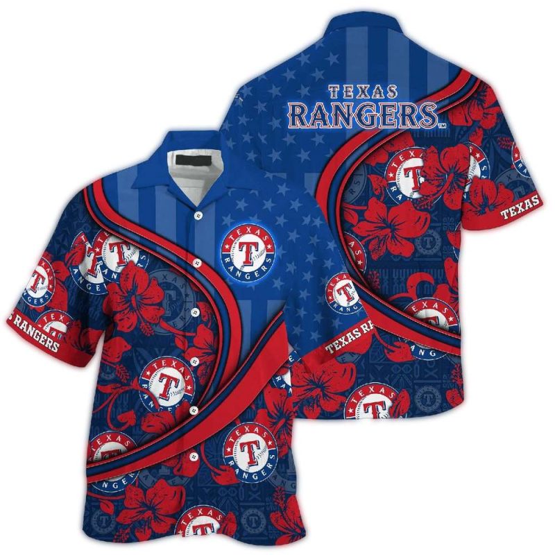 Personalized Texas Rangers Us Flag Hawaiian Shirt 1