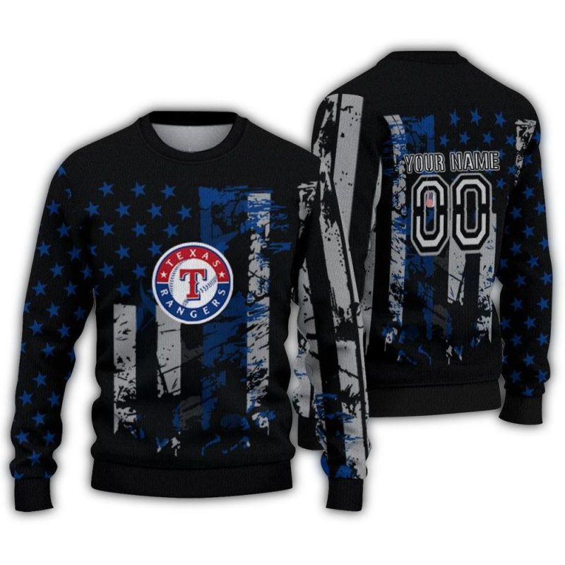 Personalized Texas Rangers Vintage USA Flag Ugly Sweater 1