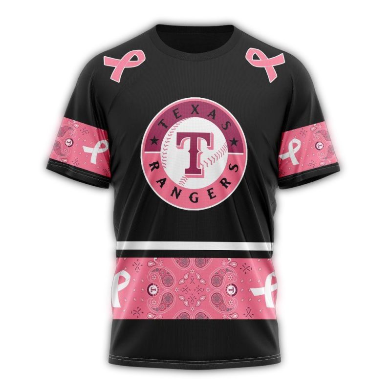 Personalized Texas Rangers We Wear Pink Breast Cancer AOP T Shirt 1