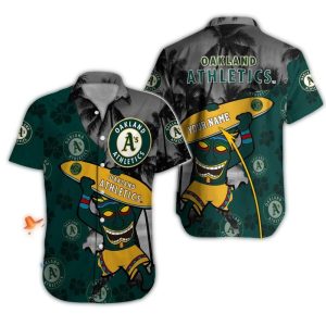 Personalized Oakland Athletics Hawaiian Shirt - Tiki Surf Design