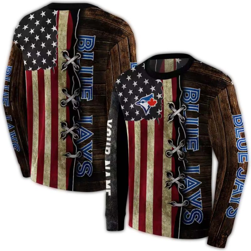 Personalized Toronto Blue Jays American Pride AOP Sweatshirt 1