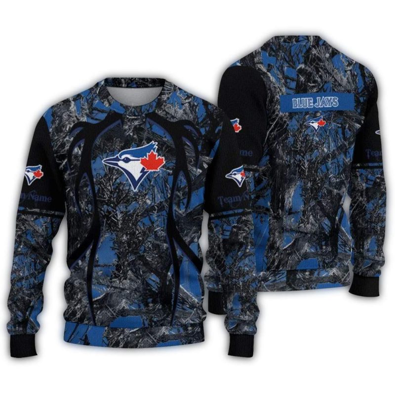 Personalized Toronto Blue Jays Antlers Pattern Ugly Sweater 1