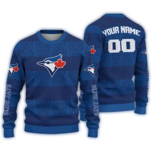 Personalized Toronto Blue Jays Bulldog Motif Ugly Sweater