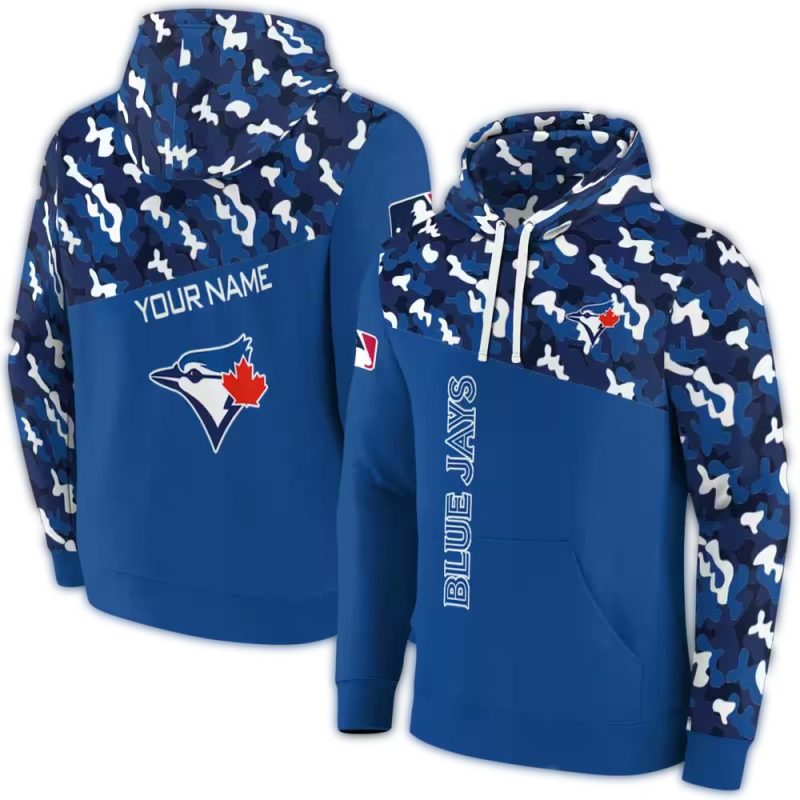 Personalized Toronto Blue Jays Camo Pattern AOP Hoodie 1