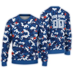 Personalized Toronto Blue Jays Camouflage Motif Ugly Sweater