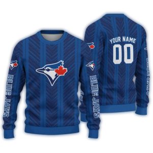 Personalized Toronto Blue Jays Chevron Rows Ugly Sweater
