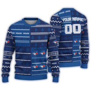 Personalized Toronto Blue Jays Christmastree Bands White Ugly Sweater
