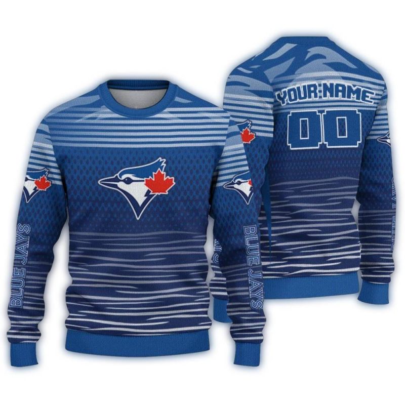 Personalized Toronto Blue Jays Diamond Mesh Ugly Sweater 1