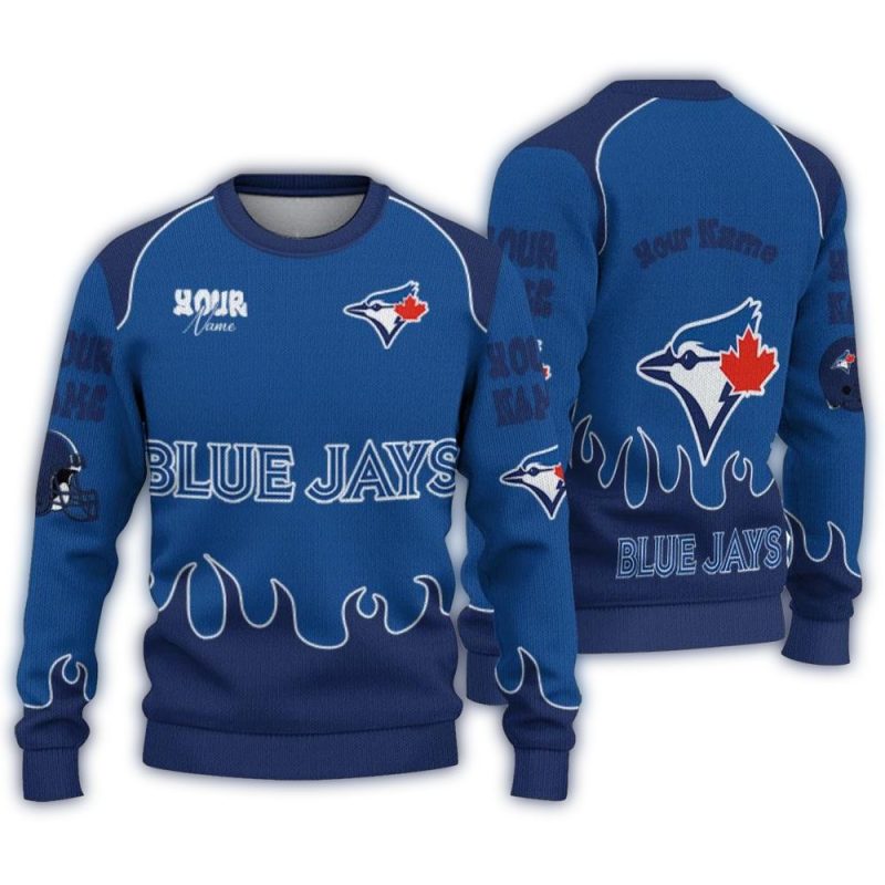 Personalized Toronto Blue Jays Flame Border Blue Ugly Sweater 1