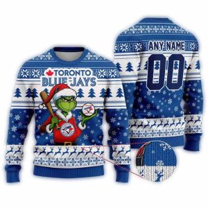 Personalized Toronto Blue Jays Grinch Christmas Ugly Sweater