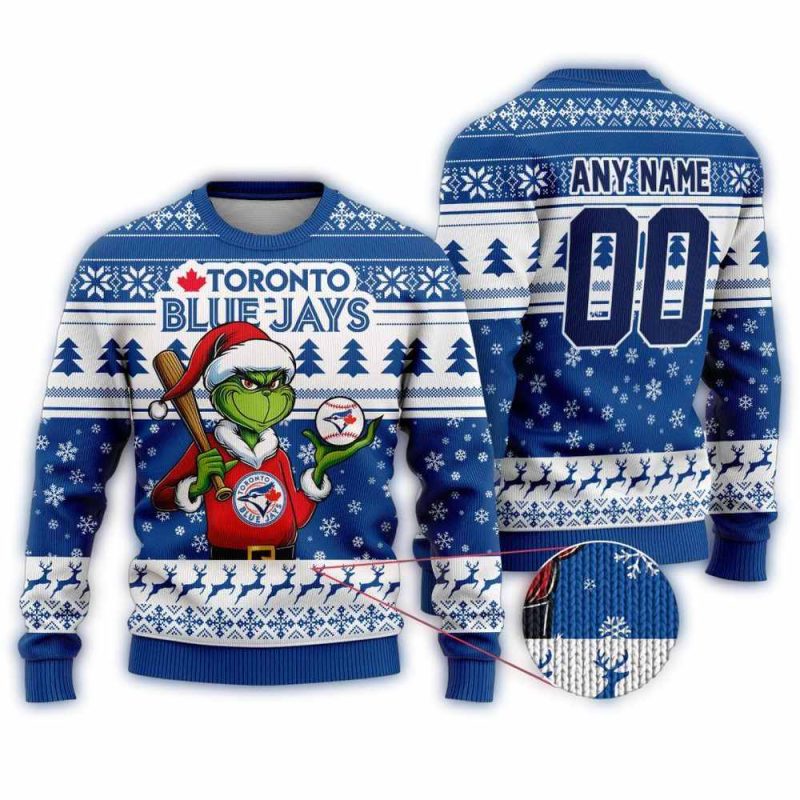 Personalized Toronto Blue Jays Grinch Christmas Ugly Sweater 1