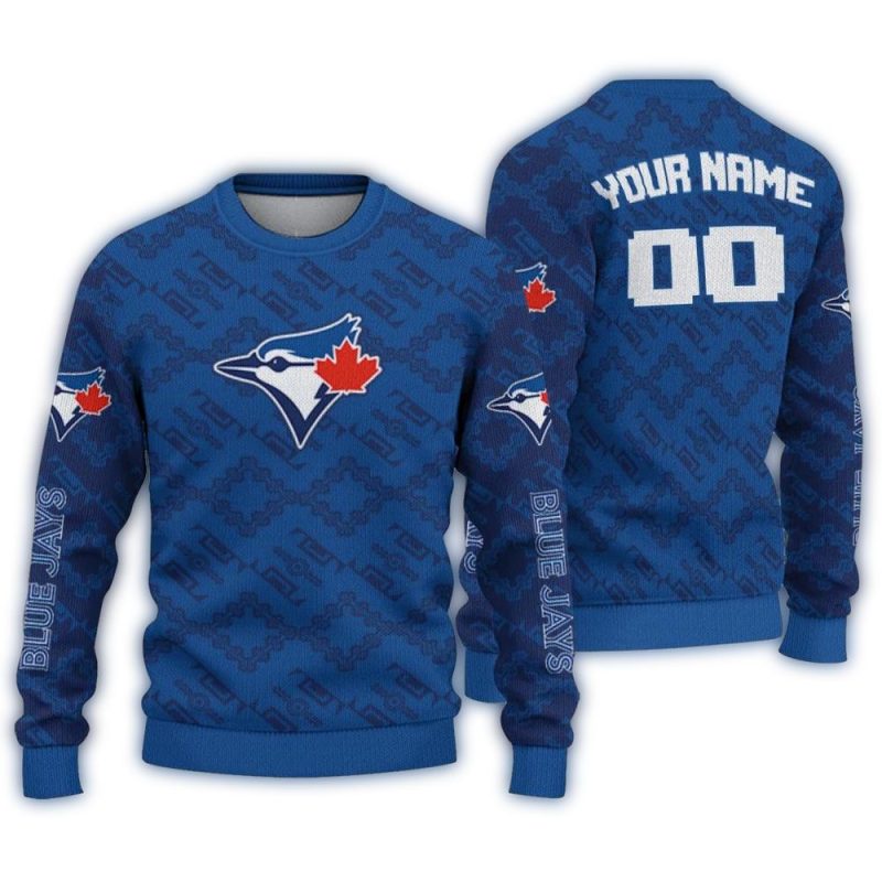 Personalized Toronto Blue Jays Lattice Gridwork Ugly Sweater 1