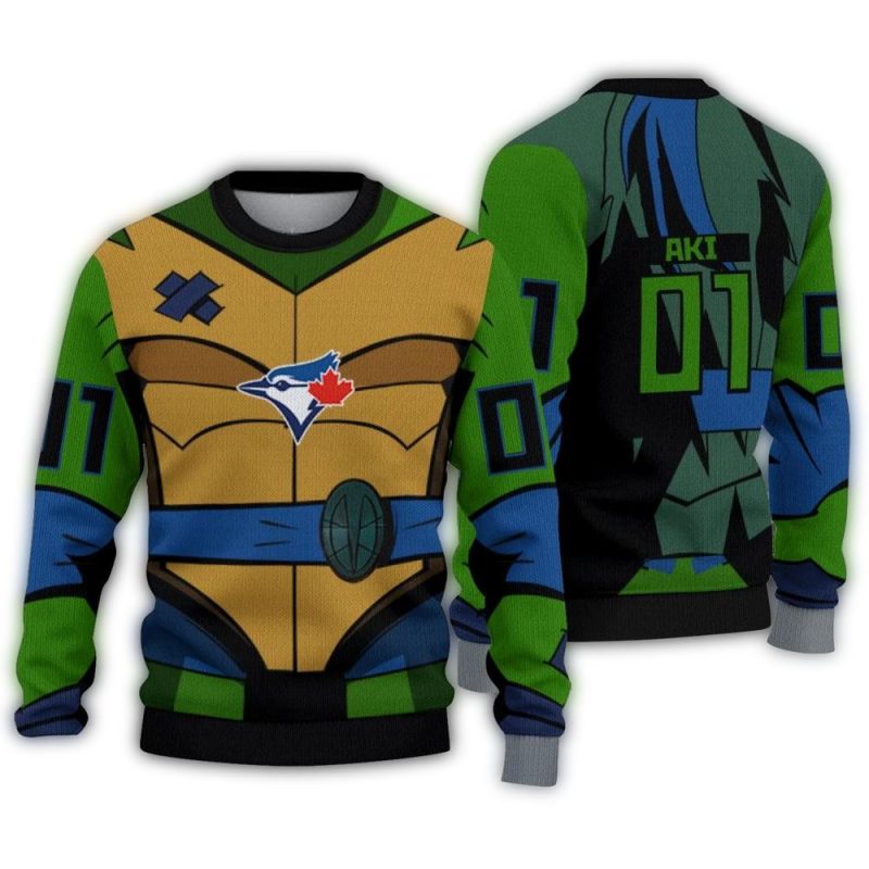 Personalized Toronto Blue Jays Ninja Turtle Ugly Sweater 1