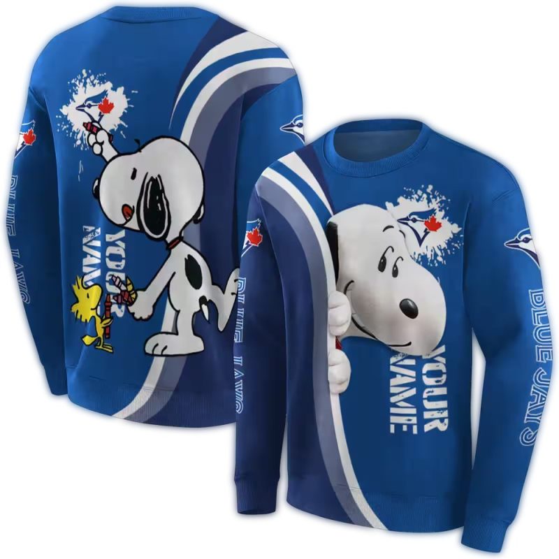Personalized Toronto Blue Jays Peeking Snoopy AOP Sweatshirt 1