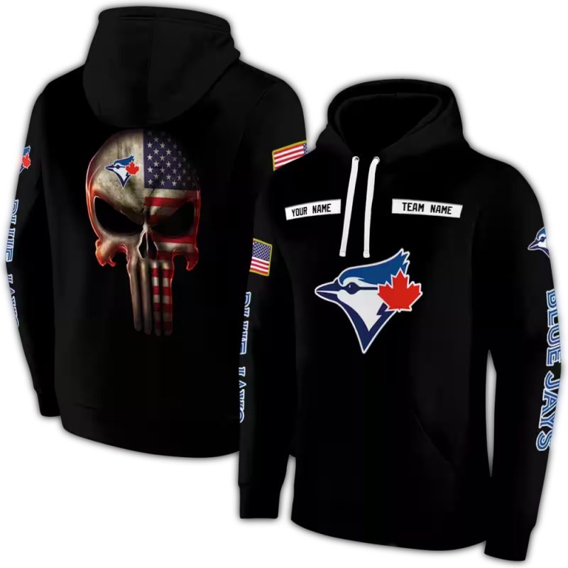 Personalized Toronto Blue Jays Punisher Skull AOP Hoodie 1