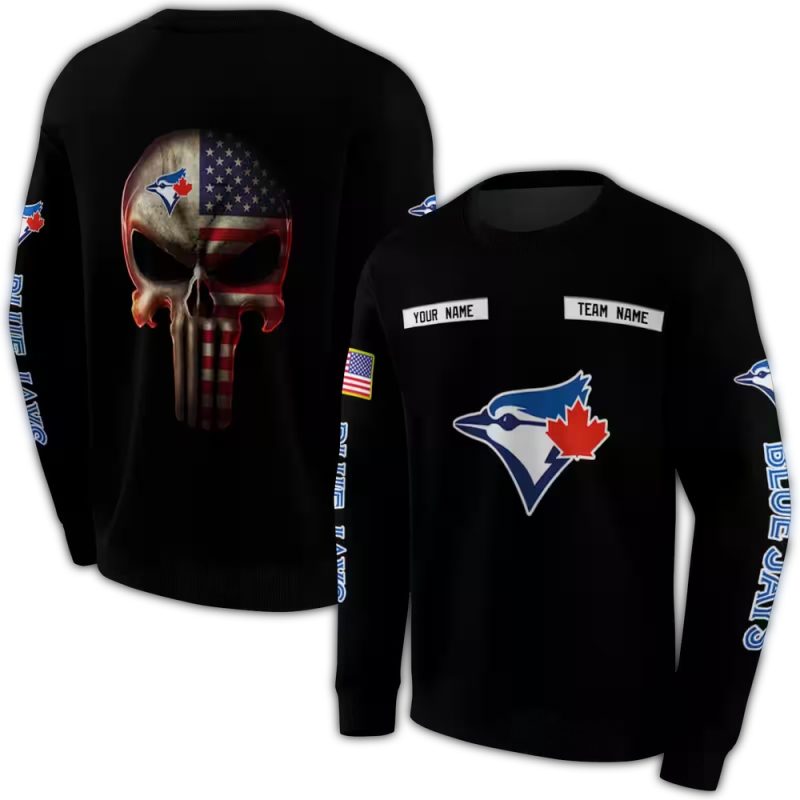 Personalized Toronto Blue Jays Punisher Skull AOP Sweatshirt 1