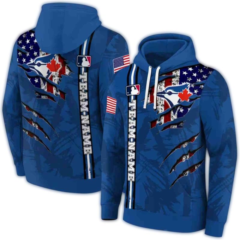 Personalized Toronto Blue Jays Ripped Flag AOP Hoodie 1