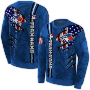 Personalized Toronto Blue Jays Ripped Flag All Over Print Sweatshirt