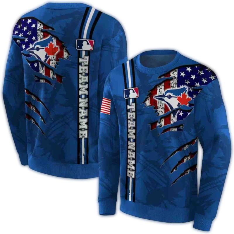 Personalized Toronto Blue Jays Ripped Flag AOP Sweatshirt 1