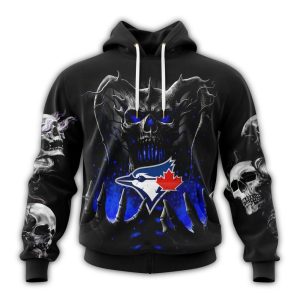 Custom Toronto Blue Jays Skull Halloween All-Over Print Hoodie